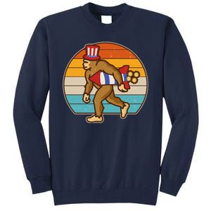 Retro Fourth 4th of July Firecracker Rocket Bigfoot Tall Sweatshirt