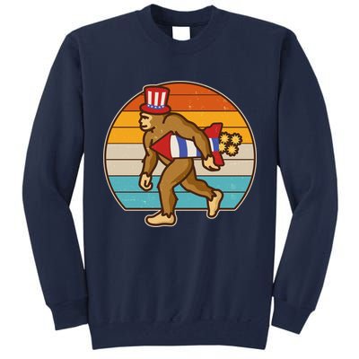 Retro Fourth 4th of July Firecracker Rocket Bigfoot Tall Sweatshirt