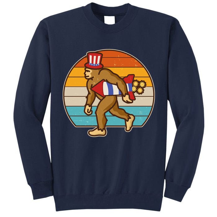 Retro Fourth 4th of July Firecracker Rocket Bigfoot Tall Sweatshirt