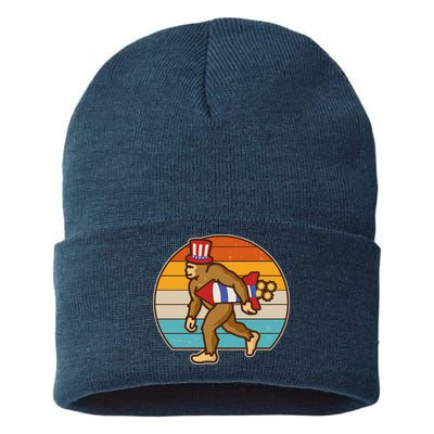 Retro Fourth 4th of July Firecracker Rocket Bigfoot Sustainable Knit Beanie