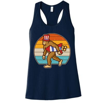 Retro Fourth 4th of July Firecracker Rocket Bigfoot Womens Tank Top