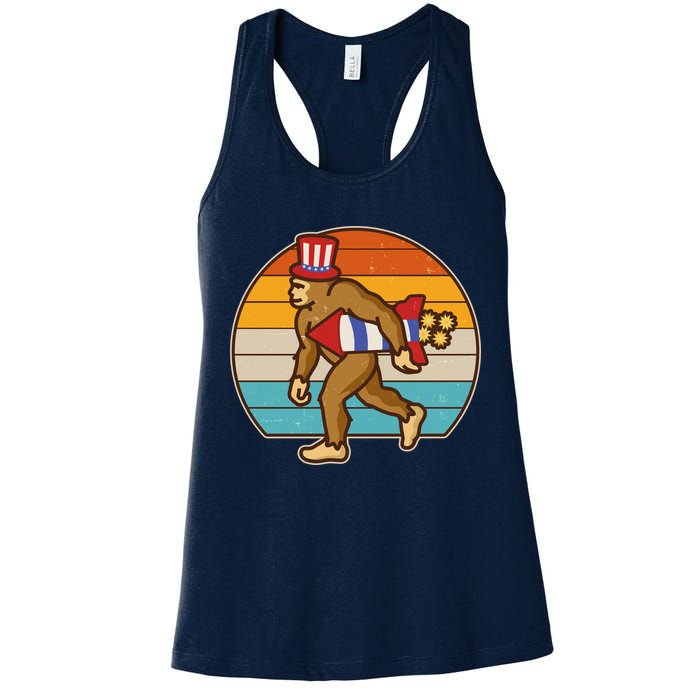 Retro Fourth 4th of July Firecracker Rocket Bigfoot Womens Tank Top