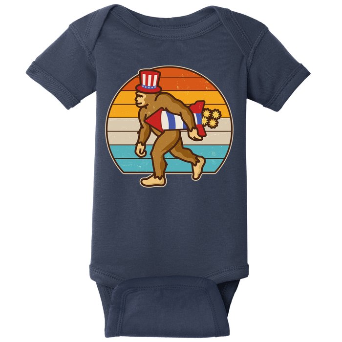 Retro Fourth 4th of July Firecracker Rocket Bigfoot Baby Bodysuit