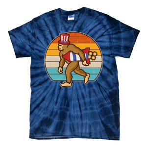 Retro Fourth 4th of July Firecracker Rocket Bigfoot Tie-Dye T-Shirt