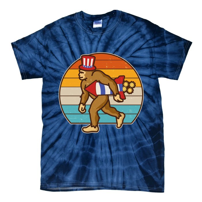 Retro Fourth 4th of July Firecracker Rocket Bigfoot Tie-Dye T-Shirt