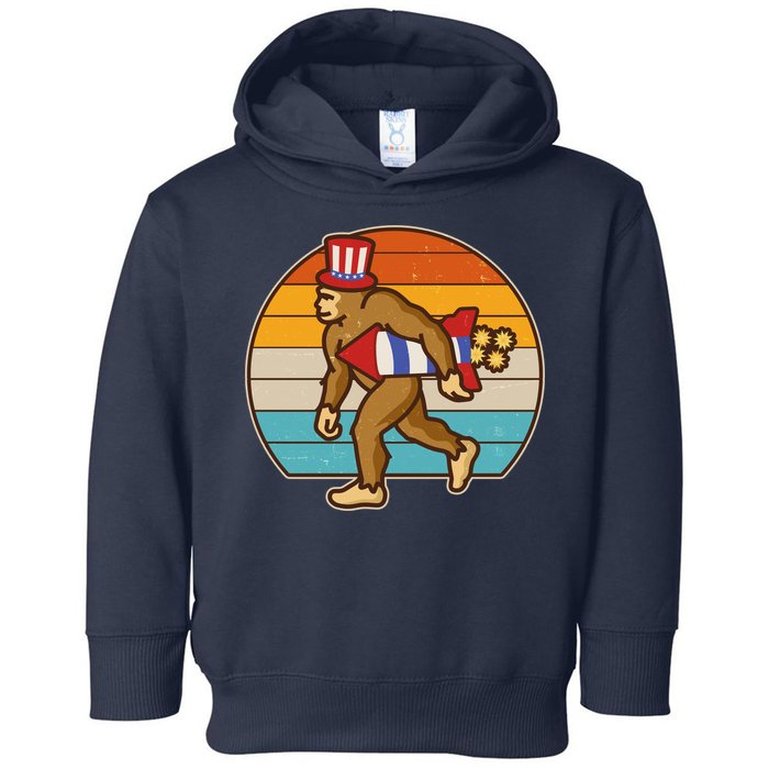 Retro Fourth 4th of July Firecracker Rocket Bigfoot Toddler Hoodie