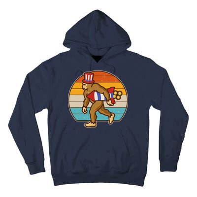 Retro Fourth 4th of July Firecracker Rocket Bigfoot Tall Hoodie