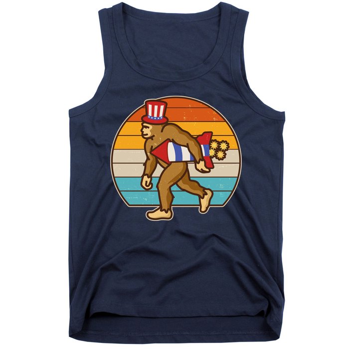 Retro Fourth 4th of July Firecracker Rocket Bigfoot Tank Top