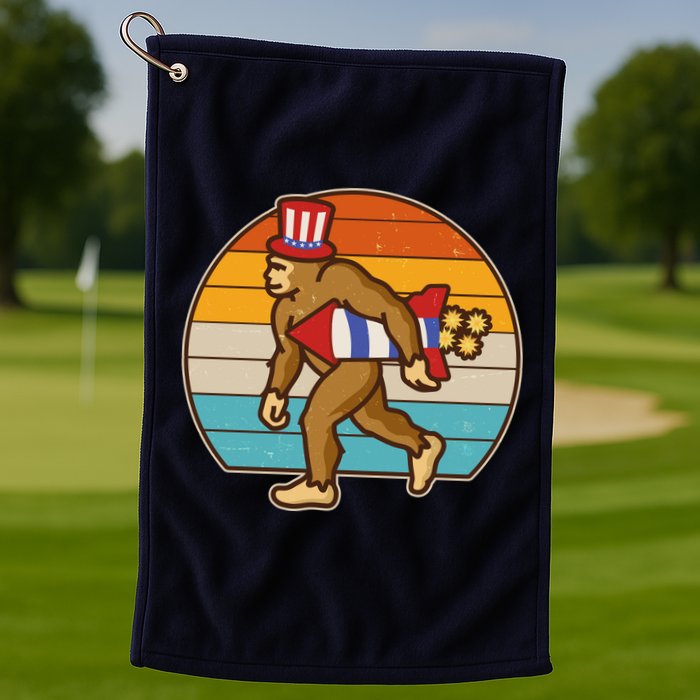 Retro Fourth 4th of July Firecracker Rocket Bigfoot Golf Towel