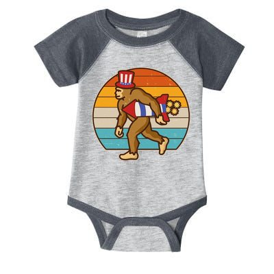 Retro Fourth 4th of July Firecracker Rocket Bigfoot Infant Baby Jersey Bodysuit