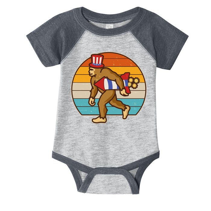 Retro Fourth 4th of July Firecracker Rocket Bigfoot Infant Baby Jersey Bodysuit