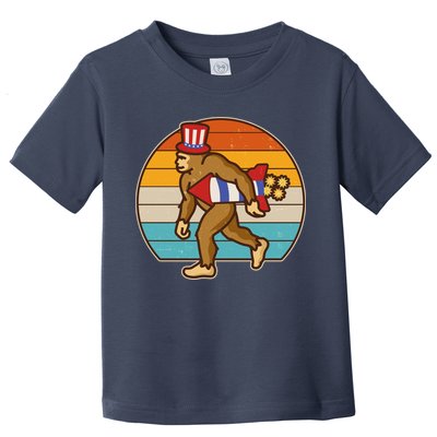 Retro Fourth 4th of July Firecracker Rocket Bigfoot Toddler T-Shirt