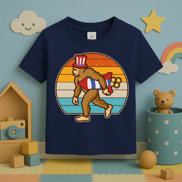 Retro Fourth 4th of July Firecracker Rocket Bigfoot Toddler T-Shirt