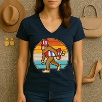 Retro Fourth 4th of July Firecracker Rocket Bigfoot Women's V-Neck T-Shirt