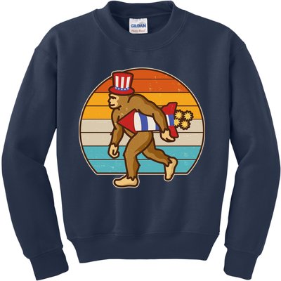 Retro Fourth 4th of July Firecracker Rocket Bigfoot Kids Sweatshirt