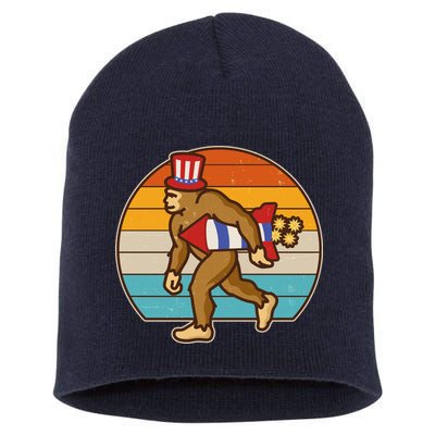 Retro Fourth 4th of July Firecracker Rocket Bigfoot Short Acrylic Beanie