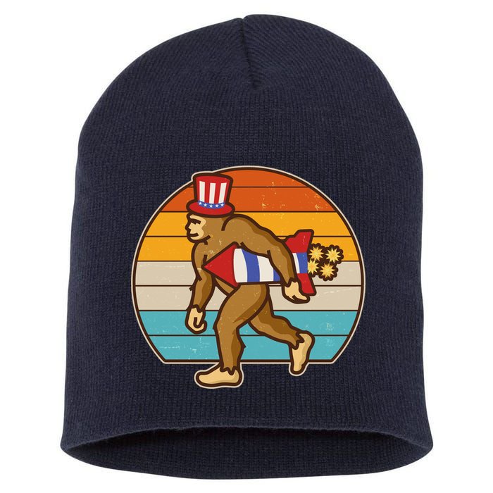 Retro Fourth 4th of July Firecracker Rocket Bigfoot Short Acrylic Beanie