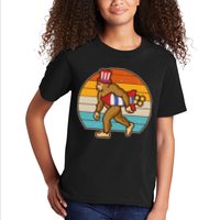 Retro Fourth 4th of July Firecracker Rocket Bigfoot Kids T-Shirt