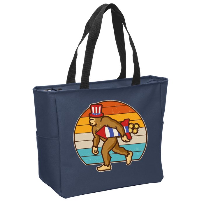 Retro Fourth 4th of July Firecracker Rocket Bigfoot Zip Tote Bag