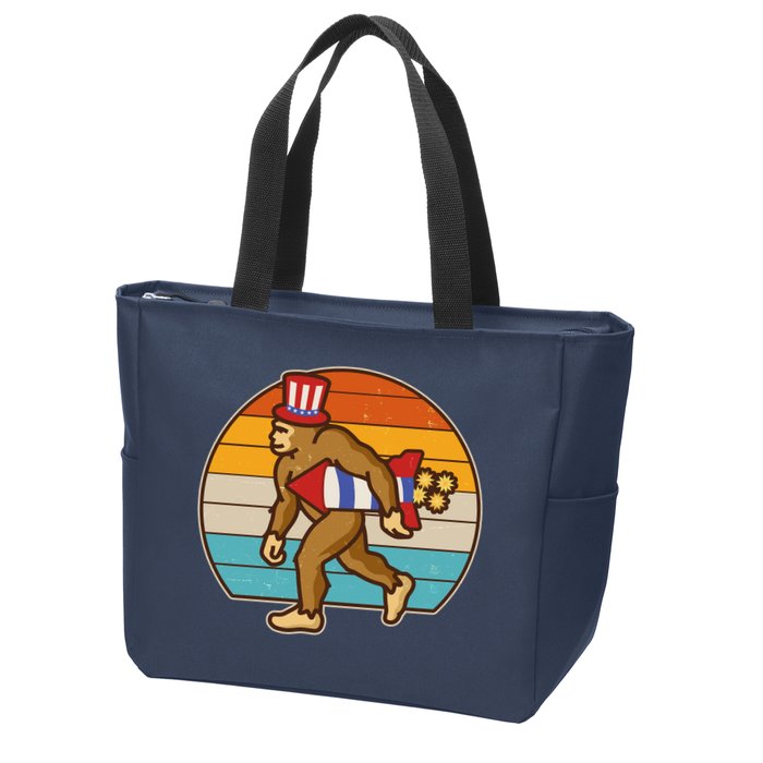 Retro Fourth 4th of July Firecracker Rocket Bigfoot Zip Tote Bag