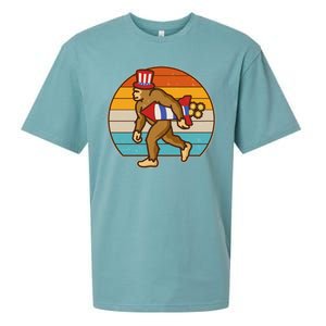 Retro Fourth 4th of July Firecracker Rocket Bigfoot Sueded Cloud Jersey T-Shirt