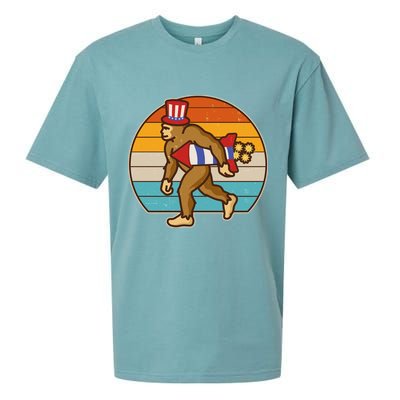 Retro Fourth 4th of July Firecracker Rocket Bigfoot Sueded Cloud Jersey T-Shirt