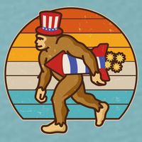 Retro Fourth 4th of July Firecracker Rocket Bigfoot Sueded Cloud Jersey T-Shirt