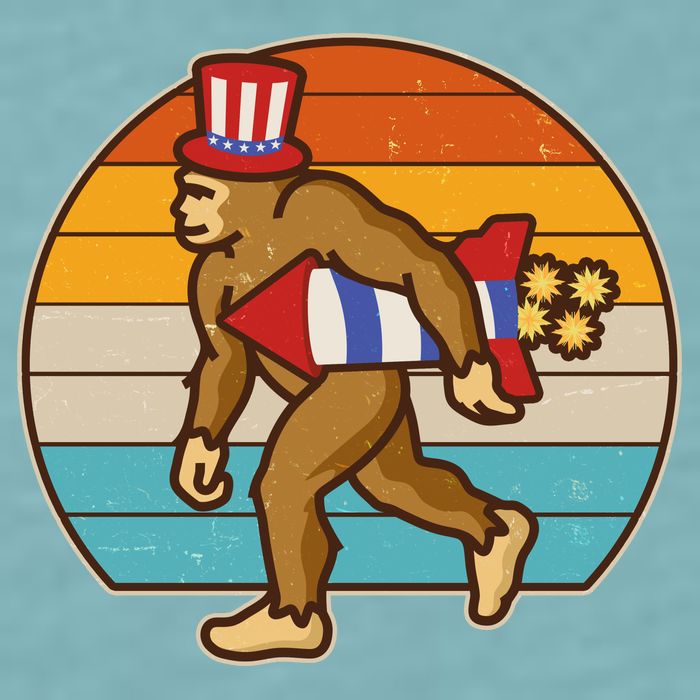 Retro Fourth 4th of July Firecracker Rocket Bigfoot Sueded Cloud Jersey T-Shirt