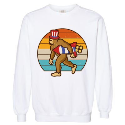 Retro Fourth 4th of July Firecracker Rocket Bigfoot Garment-Dyed Sweatshirt