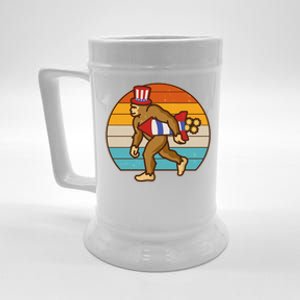 Retro Fourth 4th of July Firecracker Rocket Bigfoot Beer Stein