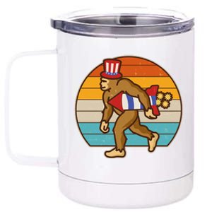 Retro Fourth 4th of July Firecracker Rocket Bigfoot 12 oz Stainless Steel Tumbler Cup