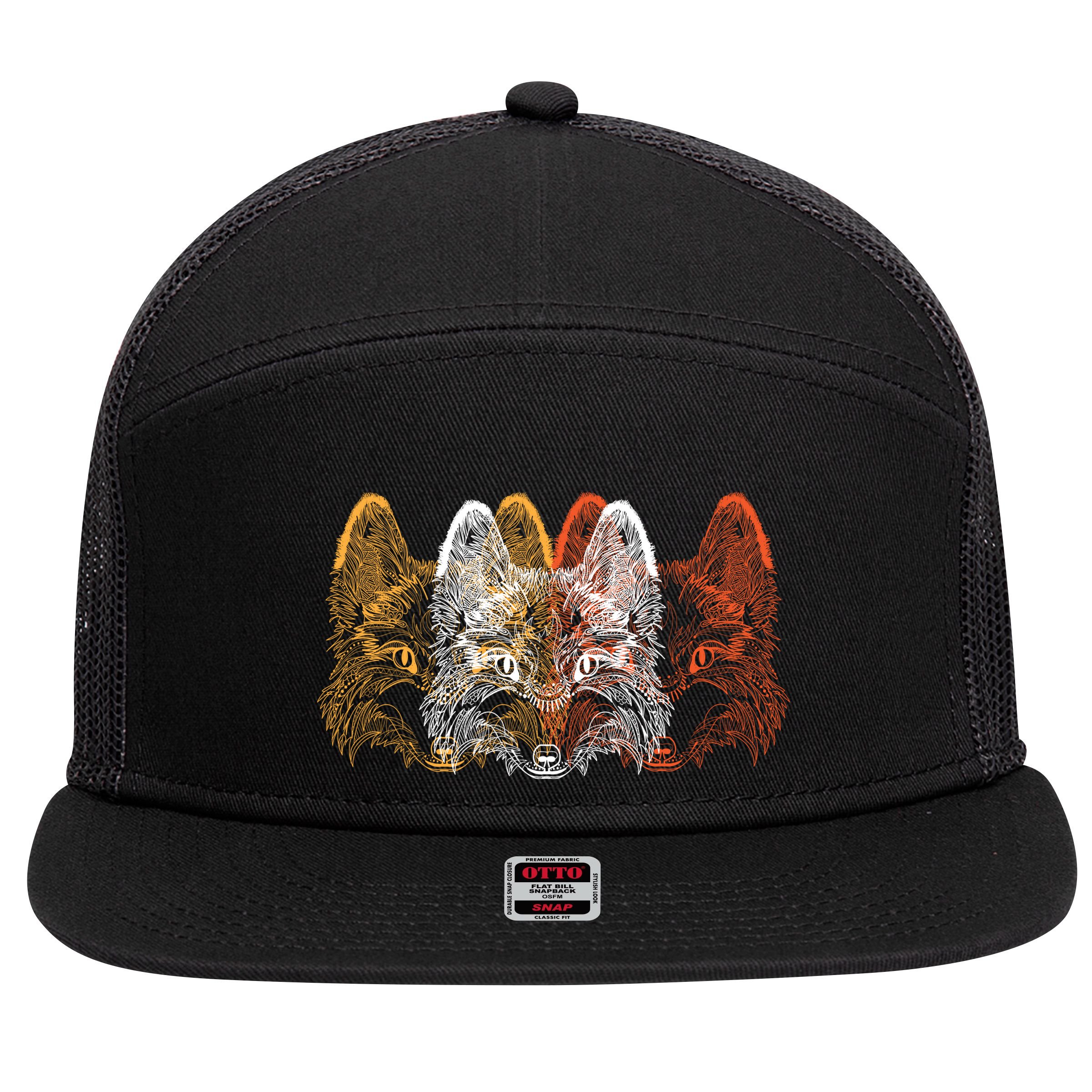 Retro Fox Faces 7 Panel Mesh Trucker Snapback Hat