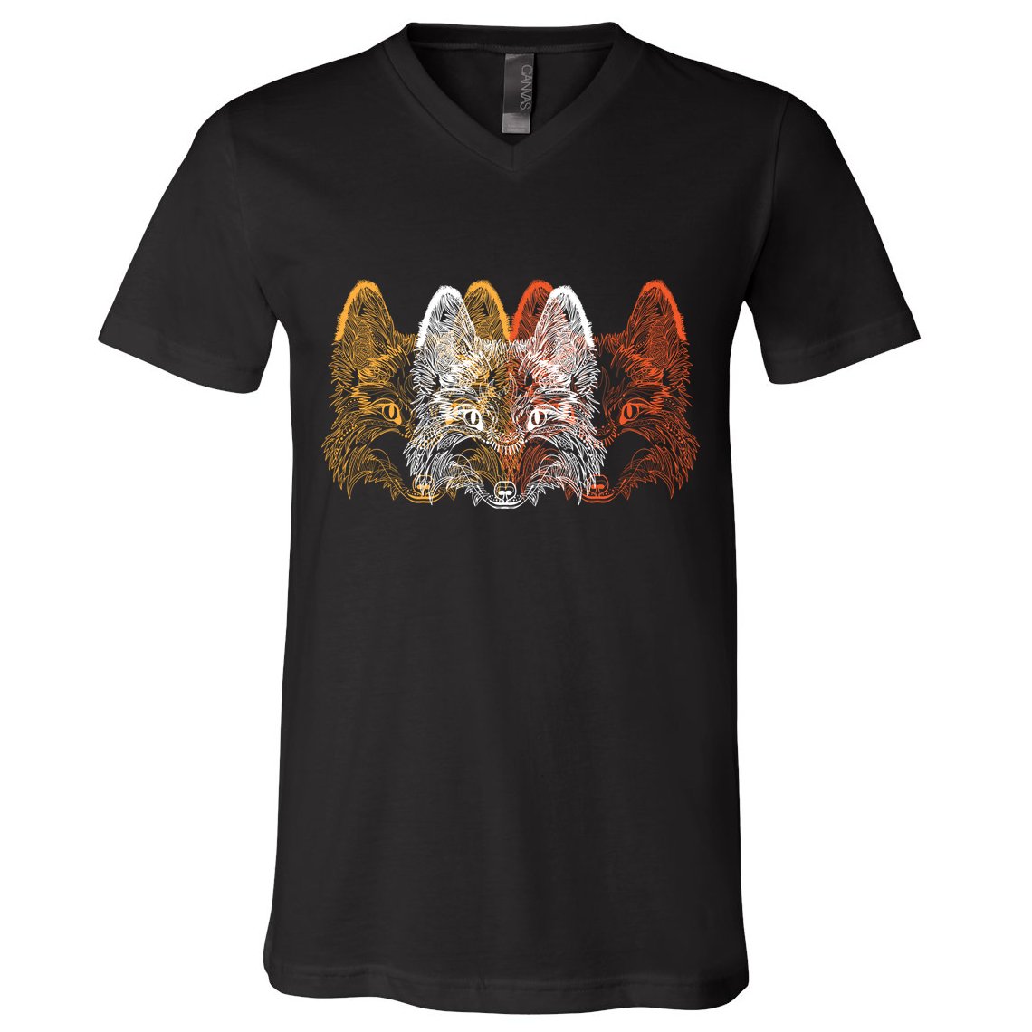 Retro Fox Faces V-Neck T-Shirt