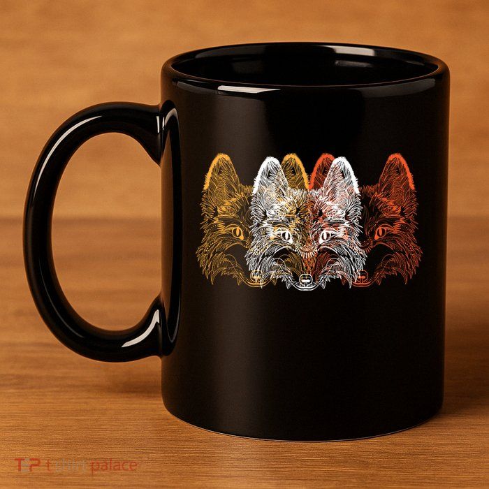 Retro Fox Faces 11oz C Handle Ceramic Mug