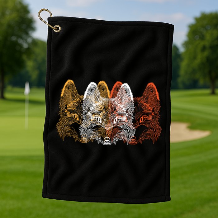 Retro Fox Faces Golf Towel