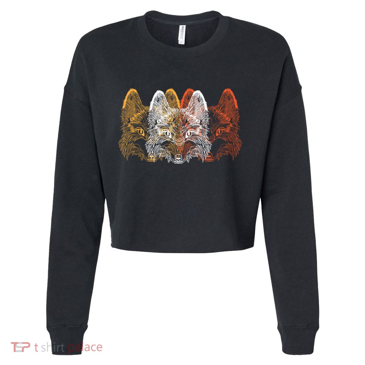 Retro Fox Faces Cropped Pullover Crew