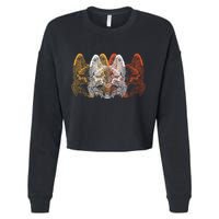 Retro Fox Faces Cropped Pullover Crew