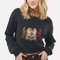 Retro Fox Faces Cropped Pullover Crew