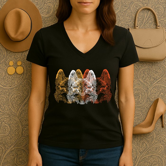 Retro Fox Faces Women's V-Neck T-Shirt
