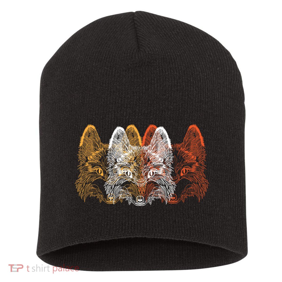 Retro Fox Faces Short Acrylic Beanie