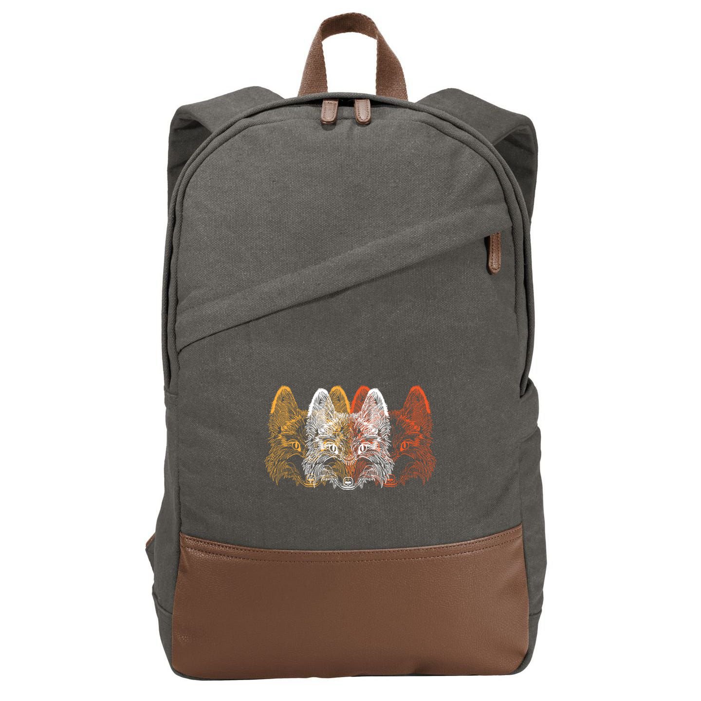 Retro Fox Faces Cotton Canvas Backpack