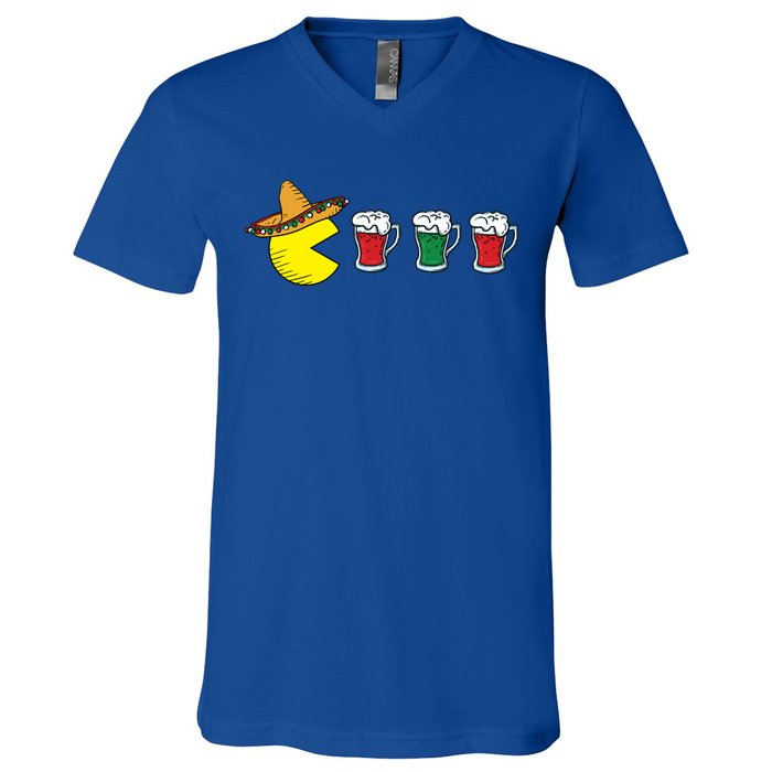 Retro Funny Cinco De Mayo Gamer Mexican Beer V-Neck T-Shirt