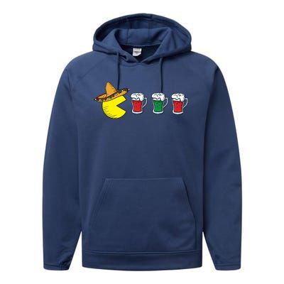 Retro Funny Cinco De Mayo Gamer Mexican Beer Performance Fleece Hoodie