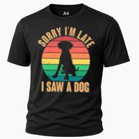 Retro Funny Sorry I'm Late I Saw A Dog Cooling Performance Crew T-Shirt