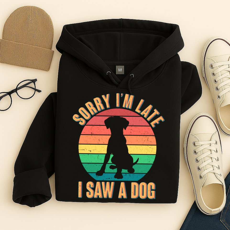 Retro Funny Sorry I'm Late I Saw A Dog Hoodie