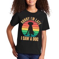Retro Funny Sorry I'm Late I Saw A Dog Kids T-Shirt