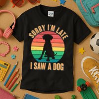 Retro Funny Sorry I'm Late I Saw A Dog Kids T-Shirt