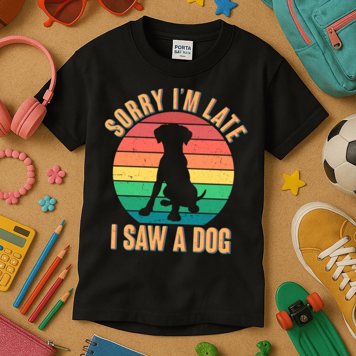 Retro Funny Sorry I'm Late I Saw A Dog Kids T-Shirt