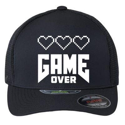 Retro Game Over Out Of Hearts Flexfit Unipanel Trucker Cap