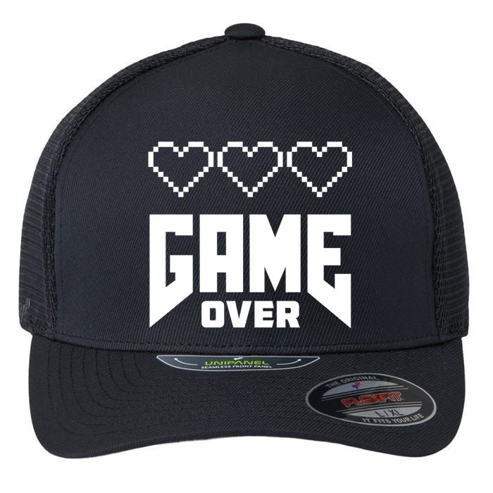 Retro Game Over Out Of Hearts Flexfit Unipanel Trucker Cap